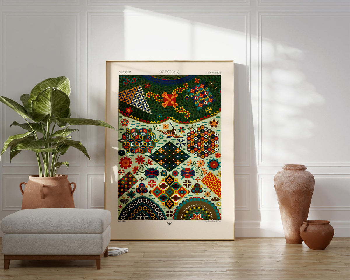 Vintage Japanese Patterns Print by Albert Racinet, Antique Asian Abstract Texture Reproduction, Oriental Fine Art Wall Decor