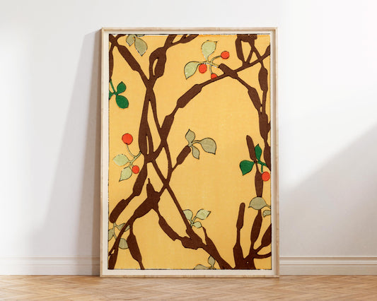 Vintage Japanese Botanical Art Print by Furuya Korin, Antique Asian Art Reproduction, Minimalist Botany Shapes Wall Art
