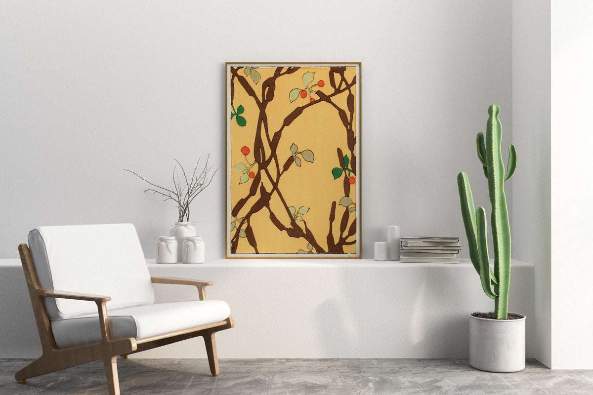 Vintage Japanese Botanical Art Print by Furuya Korin, Antique Asian Art Reproduction, Minimalist Botany Shapes Wall Art