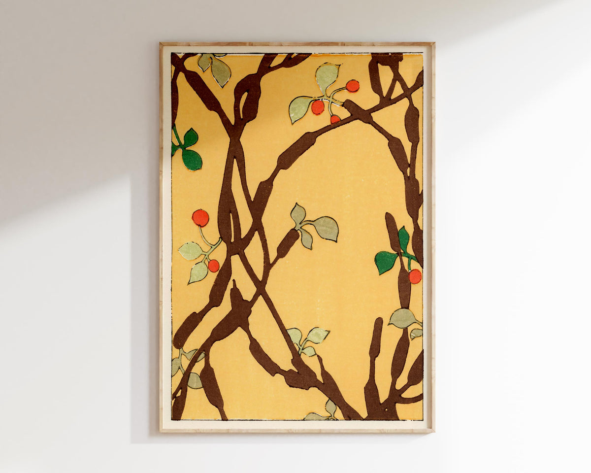 Vintage Japanese Botanical Art Print by Furuya Korin, Antique Asian Art Reproduction, Minimalist Botany Shapes Wall Art
