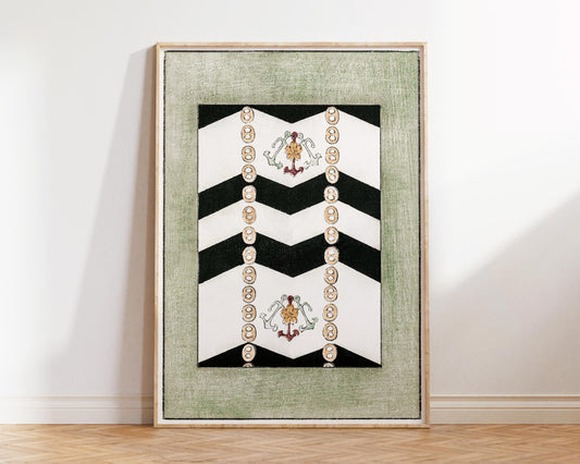 Vintage Japanese Geometric Print, Nautical Pattern by Kacho-ga Artist Watanabe Seitei, Antique Asian Bijutsu Sekai Painting Reproduction