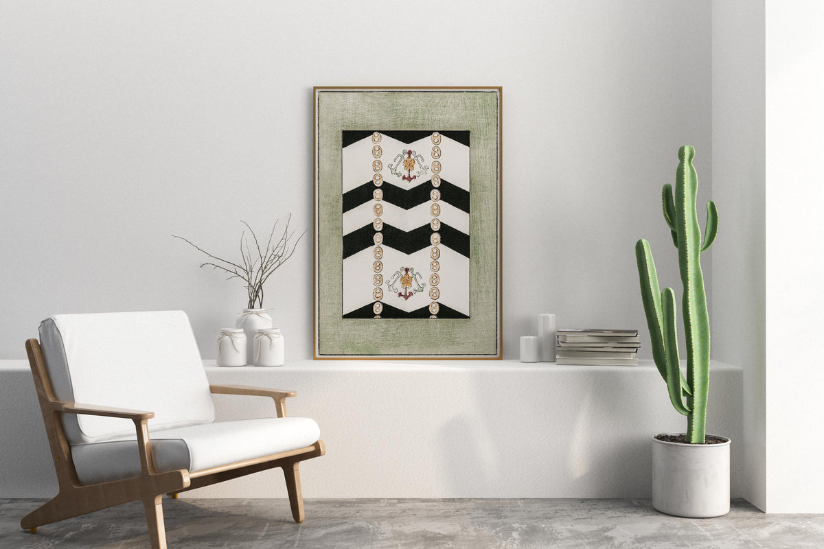 Vintage Japanese Geometric Print, Nautical Pattern by Kacho-ga Artist Watanabe Seitei, Antique Asian Bijutsu Sekai Painting Reproduction