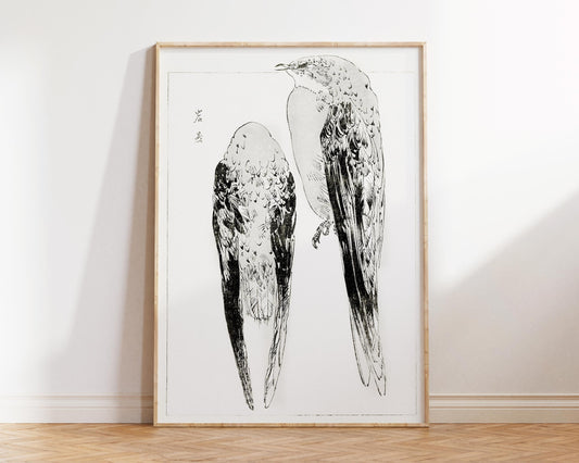 Vintage Japanese Bird Art Print by Kacho-ga Artist Watanabe Seitei, Antique Asian Painting Reproduction, Bijutsu Sekai Fine Art Print