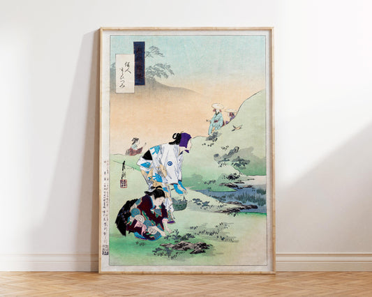 Japanese Vintage Fine Art Print "Beauties Harvesting Bracken" by Ogata Gekko, Antique Woodblock Reproduction Wall Art, Asian Style Wall Art