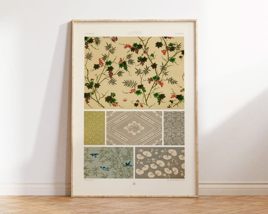 Japan Pattern by Albert Racinet, Vintage Japanese Patterns, Antique Asian Print, Japan Style Poster, 1800s, Art Lover Gift, Moving in Gift