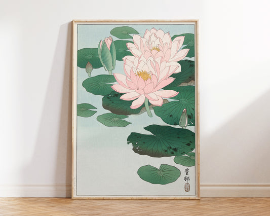 Water Lily Flower Print by Ohara Koson, Vintage Japanese Botanical Print, Antique Asian Wall Art