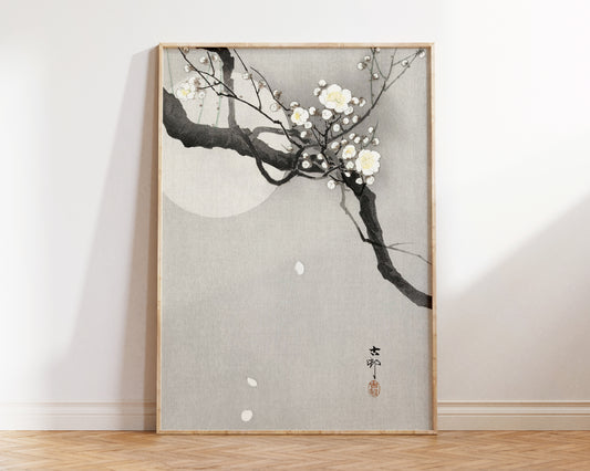 Plum Blossom and Full Moon by Ohara Koson, Vintage Japanese Print, Antique Asian Wall Art, Japan Painting Poster, Art Lover Gift