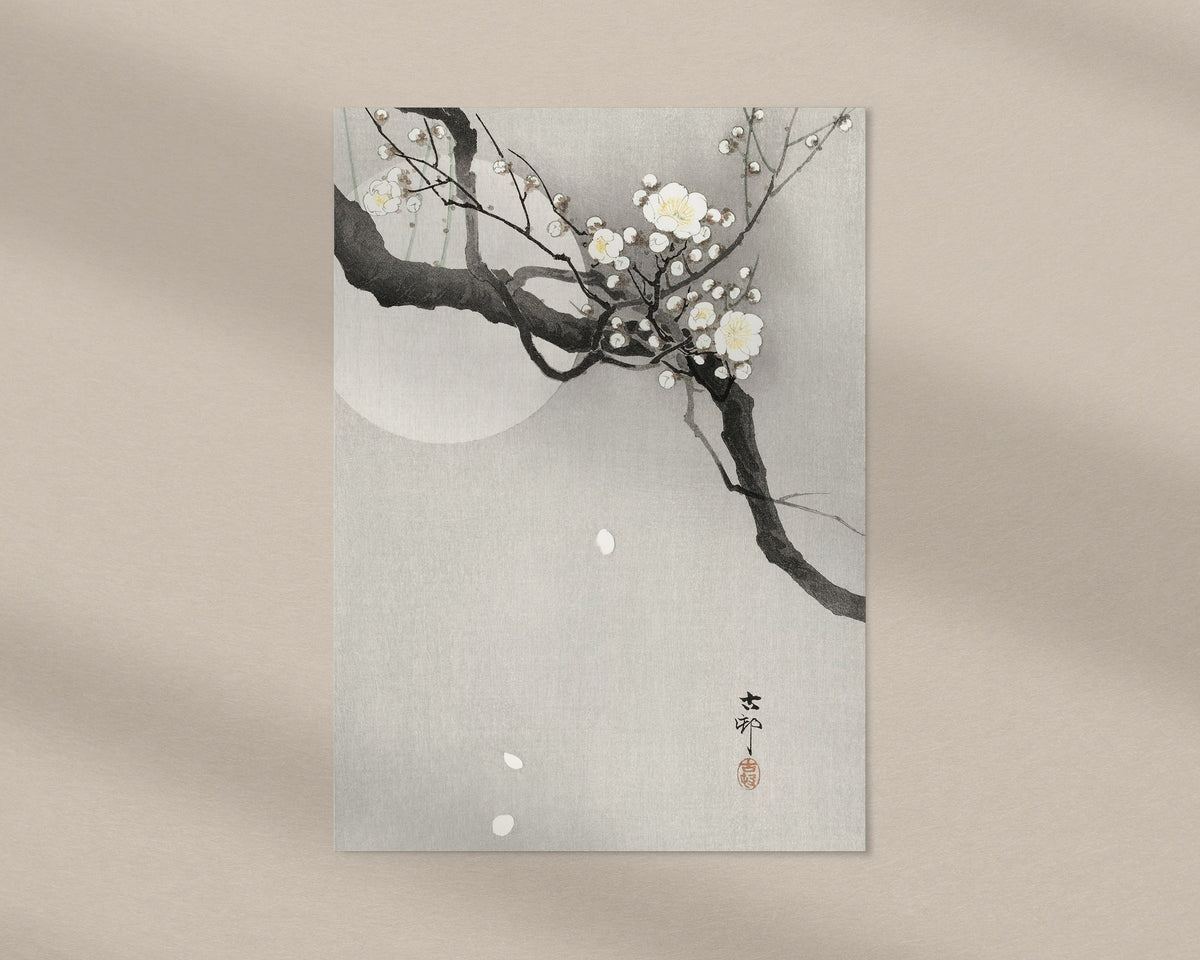 Plum Blossom and Full Moon by Ohara Koson, Vintage Japanese Print, Antique Asian Wall Art, Japan Painting Poster, Art Lover Gift