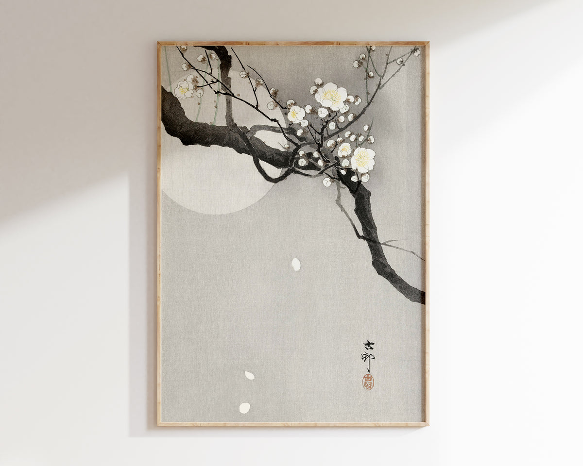 Plum Blossom and Full Moon by Ohara Koson, Vintage Japanese Print, Antique Asian Wall Art, Japan Painting Poster, Art Lover Gift