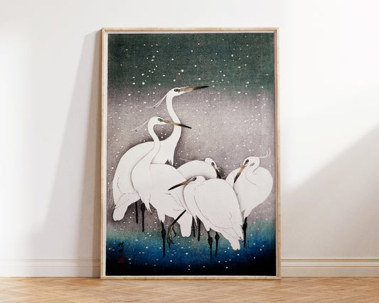 Groups of Egrets Print by Ohara Koson, Vintage Japanese Print, Antique Asian Wall Art, Japan Painting Poster, Art Lover Gift