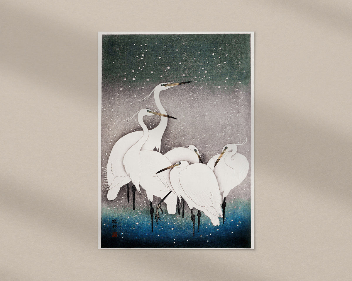 Groups of Egrets Print by Ohara Koson, Vintage Japanese Print, Antique Asian Wall Art, Japan Painting Poster, Art Lover Gift