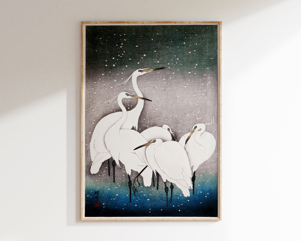 Groups of Egrets Print by Ohara Koson, Vintage Japanese Print, Antique Asian Wall Art, Japan Painting Poster, Art Lover Gift