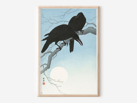 Vintage Japanese Art Print by Ohara Koson, Two Crows Vintage Fine Art Wall Hanging, Antique Gothic Poster, Art Lover Gift, 1900s
