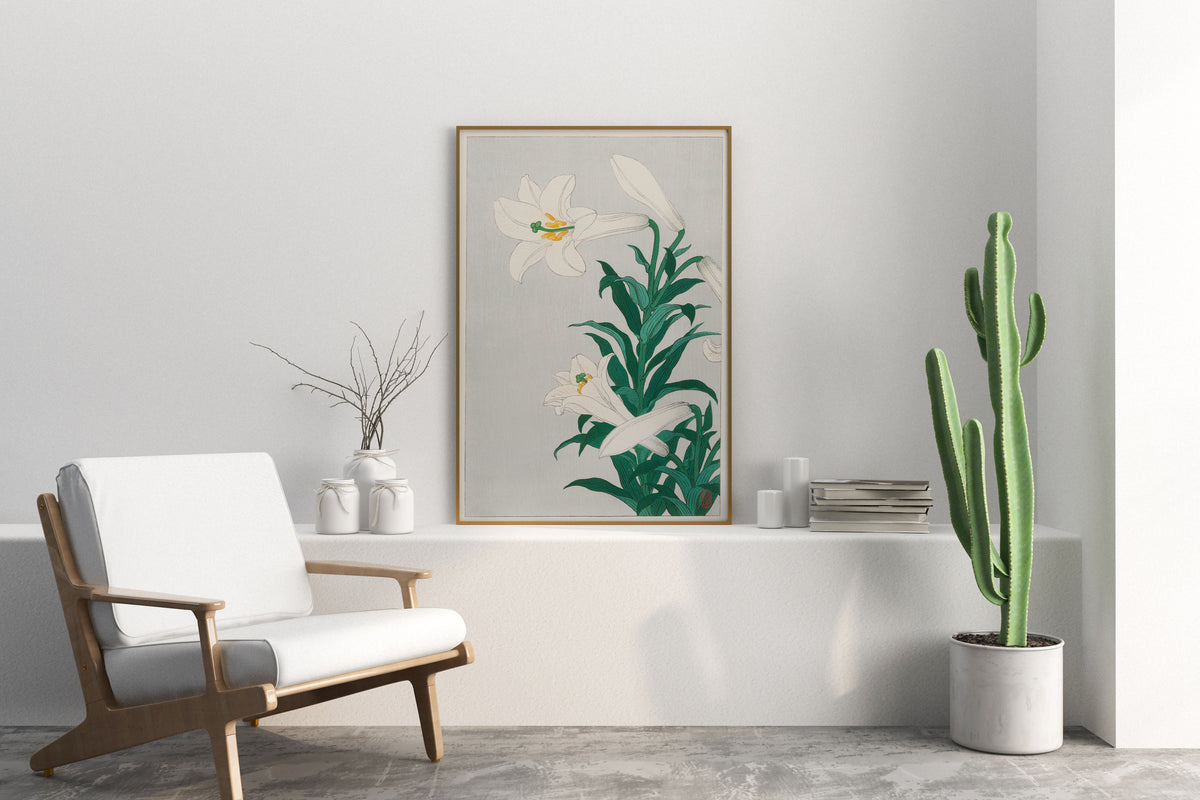 Lilies by Ohara Koson, Vintage Japanese Flower Art Print, Vintage Fine Art Wall Hanging, Antique Asian Poster, Art Lover Gift, 1900s