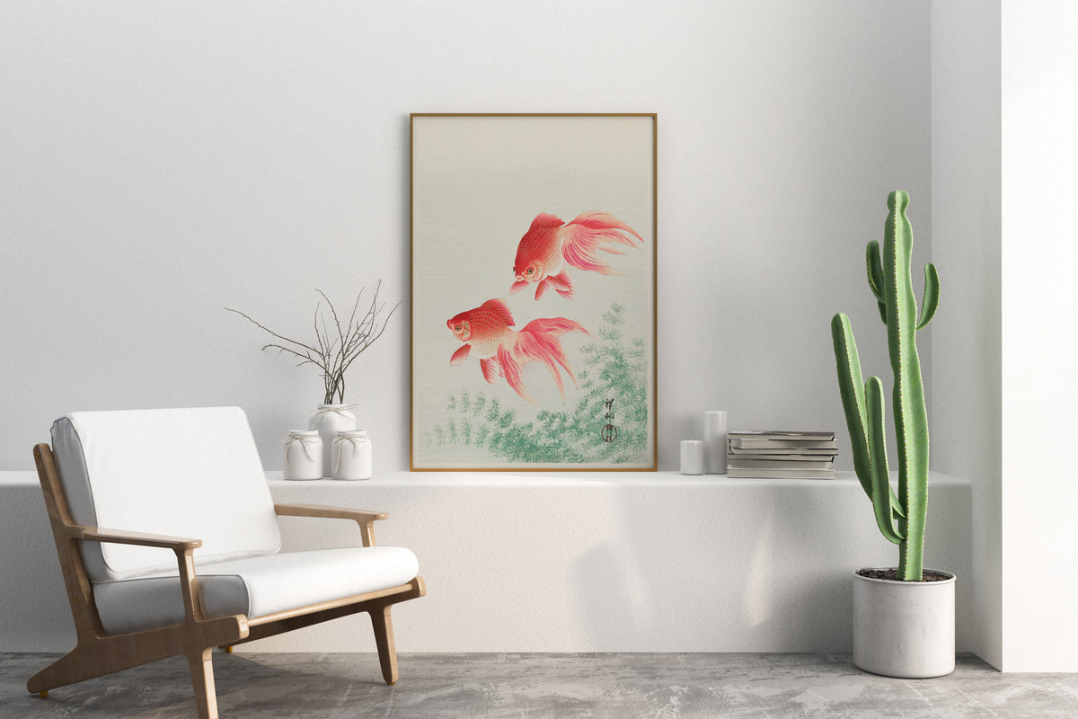 Japanese Goldfish Print, Two Veil Goldfish (1926) by Ohara Koson, Antique Japanese Art Poster, 1900s, Asian Style Wall Art, Nursery Wall Art