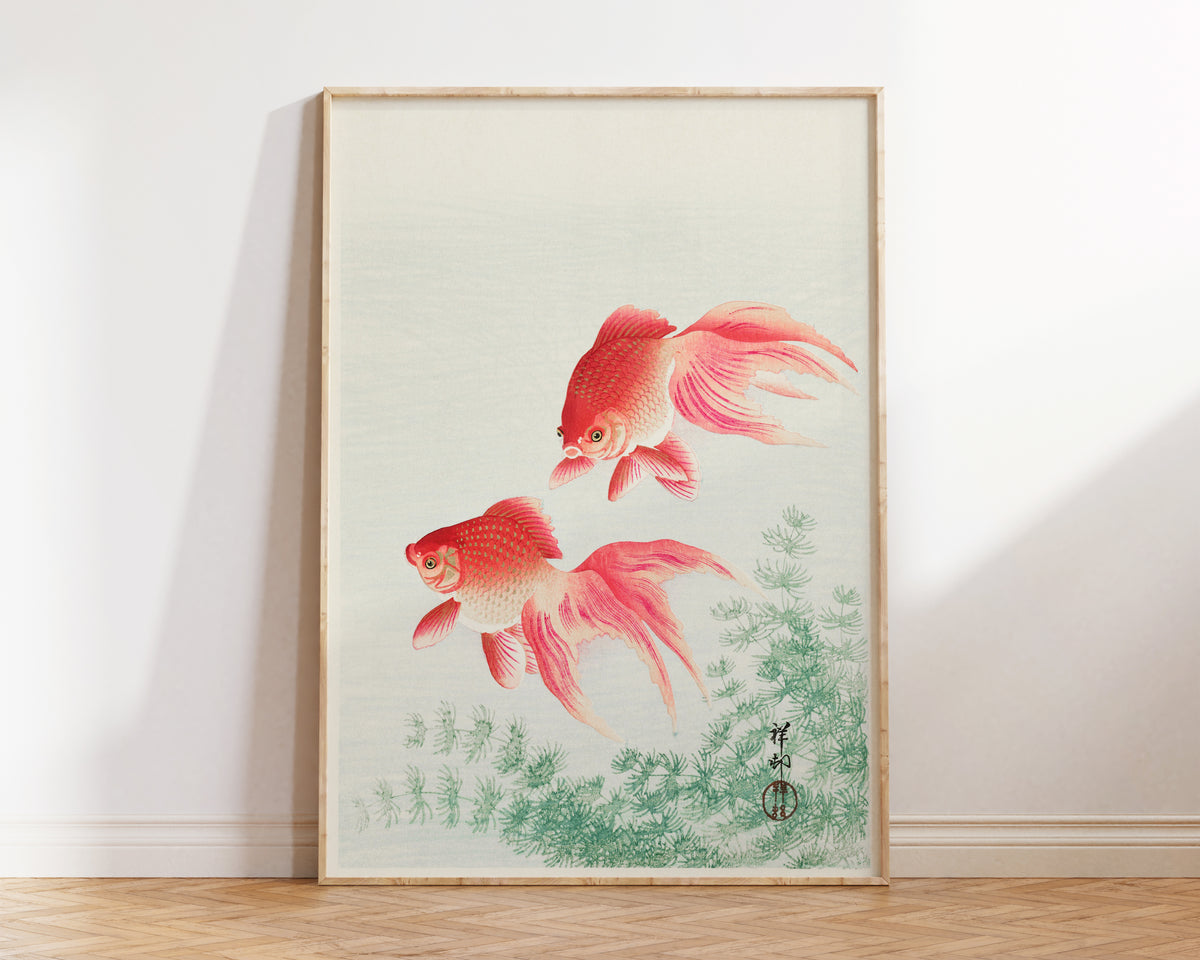 Japanese Goldfish Print, Two Veil Goldfish (1926) by Ohara Koson, Antique Japanese Art Poster, 1900s, Asian Style Wall Art, Nursery Wall Art