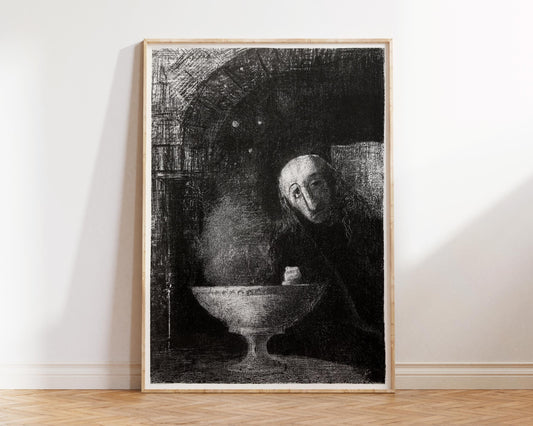 Vintage Art Print by Odilon Redon "And the Seeker was Engaged in an Endless Search" (1886), Antique Famous Painting Reproduction