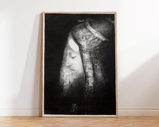 Odilon Redon Art Print, Profile of Light (1886) Reproduction, Antique Dark Moody Painting, Symbolist Black and White Wall Art