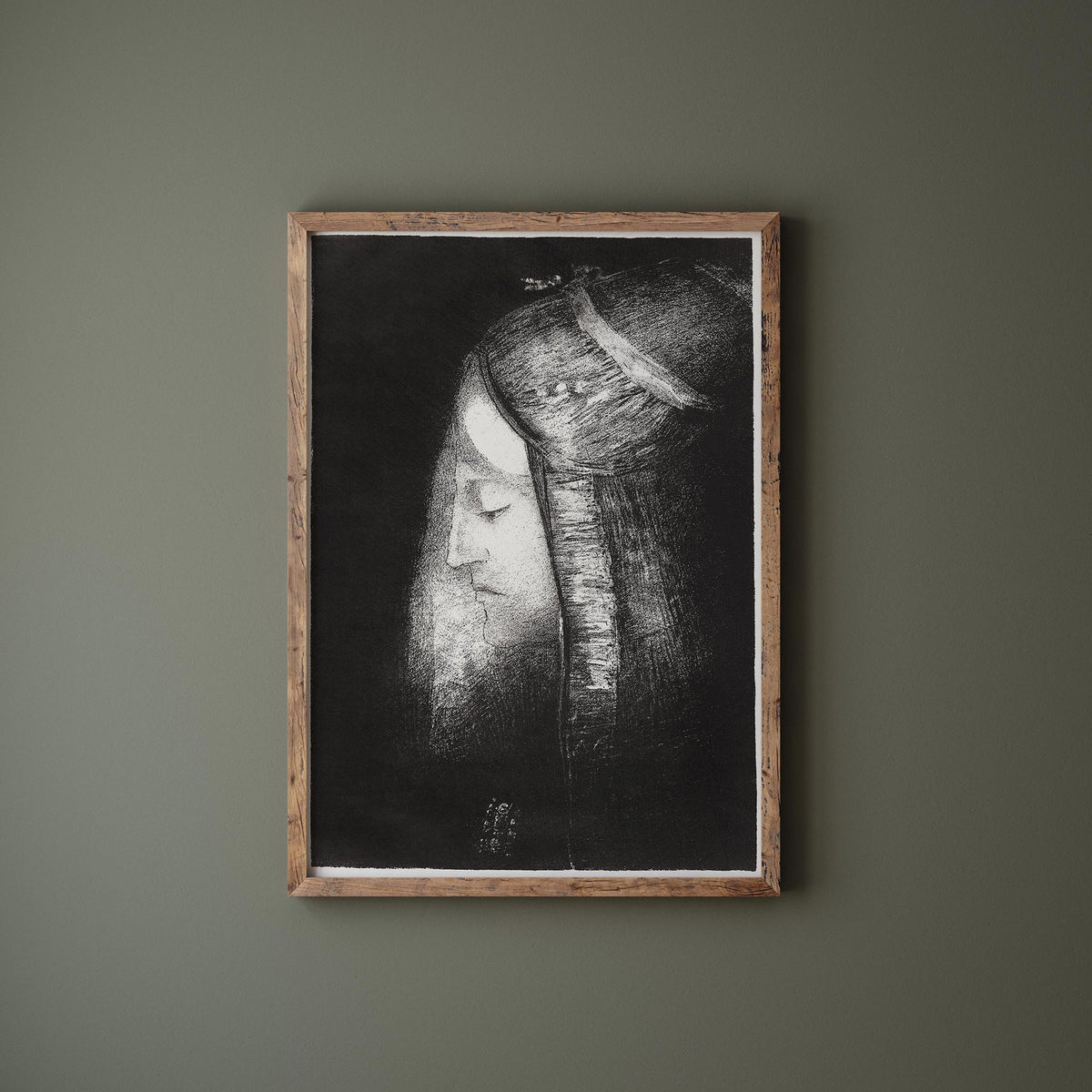 Odilon Redon Art Print, Profile of Light (1886) Reproduction, Antique Dark Moody Painting, Symbolist Black and White Wall Art
