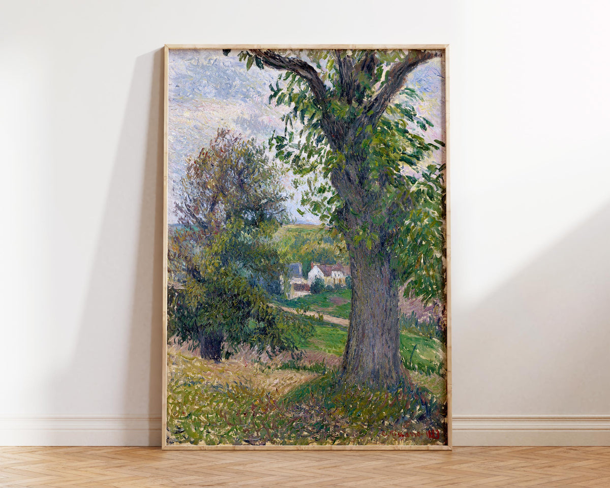 Camille Pissarro Print, Chestnut Trees in Osny (1883) Reproduction, Vintage Oil Painting Wall Art, Green Forest Fine Art Print