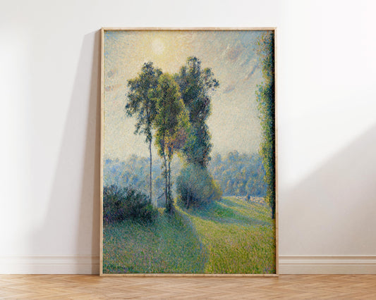 Vintage Art Print by Camille Pissarro "Landscape at Saint-Charles, near Gisors, Sunset" (1891), Antique Green Oil Painting Reproduction