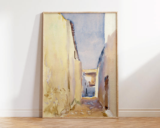 Vintage Art Print by John Singer Sargent "Tangier" (1895), Antique Watercolour Painting Reproduction, Blue & Yellow Wall Art