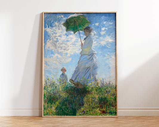 Blue & Green Vintage Art Print, Claude Monet Painting Reproduction, Madame Monet and Her Son (1875), Antique Famous Oil Painting