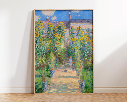 Vintage Art Print by Claude Monet "The Artist's Garden at Vétheuil" (1881), Antique Painting Reproduction, Blue & Green Wall Art