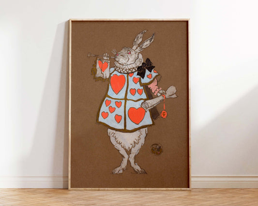 White Rabbit with Herald's Costume Design (1915) for Alice in Wonderland, Vintage Nursery Wall Art, Antique Kids Room Rabbit Print