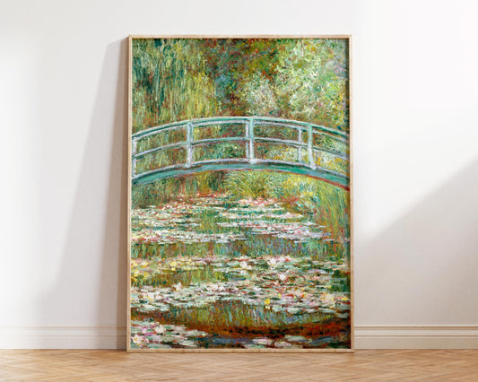 Vintage Art Print by Claude Monet, Bridge over a Pond of Water Lilies, Antique Oil Painting Reproduction, Green Floral Wall Art
