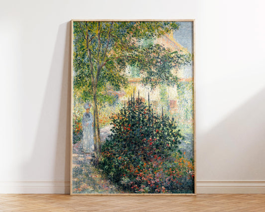 Vintage Art Print by Claude Monet "Camille Monet in the Garden at Argenteuil" (1876), Antique Oil Painting Reproduction, Green Wall Art