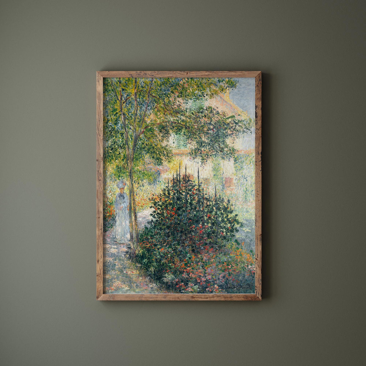 Vintage Art Print by Claude Monet "Camille Monet in the Garden at Argenteuil" (1876), Antique Oil Painting Reproduction, Green Wall Art