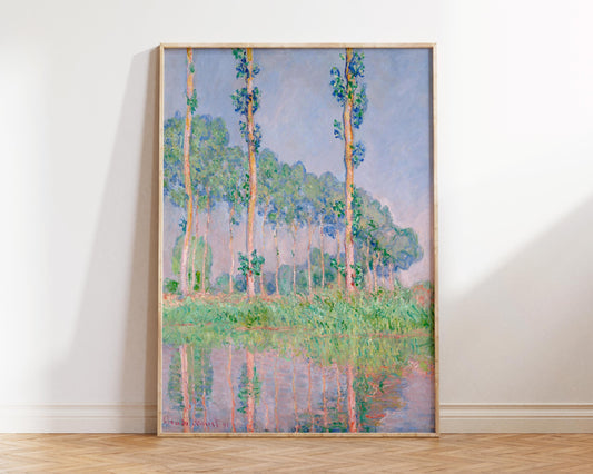 Vintage Art Print by Claude Monet, Poplars Pink Effect (1891), Antique Famous Oil Painting Reproduction, Green & Purple Wall Art