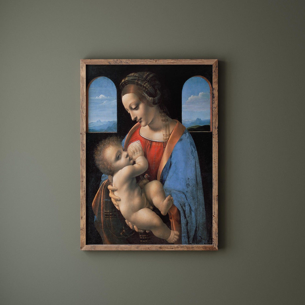 Madonna Litta Print by Leonardo Da Vinci (mid 1490s), Vintage Famous Painting Reproduction, Renaissance Wall Art, Blue & Red Painting