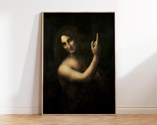 Saint John the Baptist Print by Leonardo Da Vinci (1513-1516), Vintage Famous Painting Reproduction, Renaissance Art, Black Wall Art