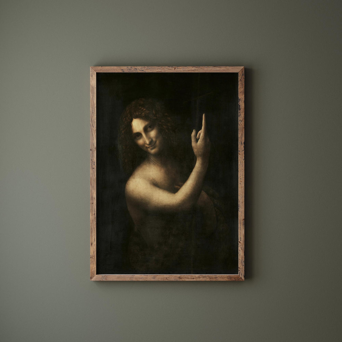 Saint John the Baptist Print by Leonardo Da Vinci (1513-1516), Vintage Famous Painting Reproduction, Renaissance Art, Black Wall Art