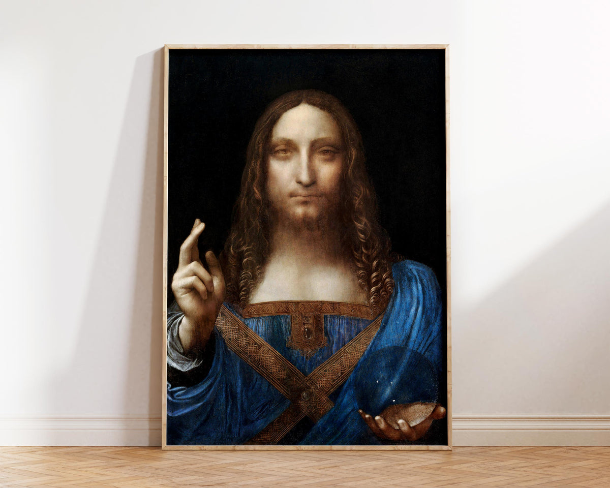 Vintage Art Print by Leonardo Da Vinci, Salvator Mundi (1500s), Antique Famous Painting Fine Art Reproduction, Renaissance Art