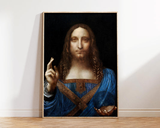 Vintage Art Print by Leonardo Da Vinci, Salvator Mundi (1500s), Antique Famous Painting Fine Art Reproduction, Renaissance Art