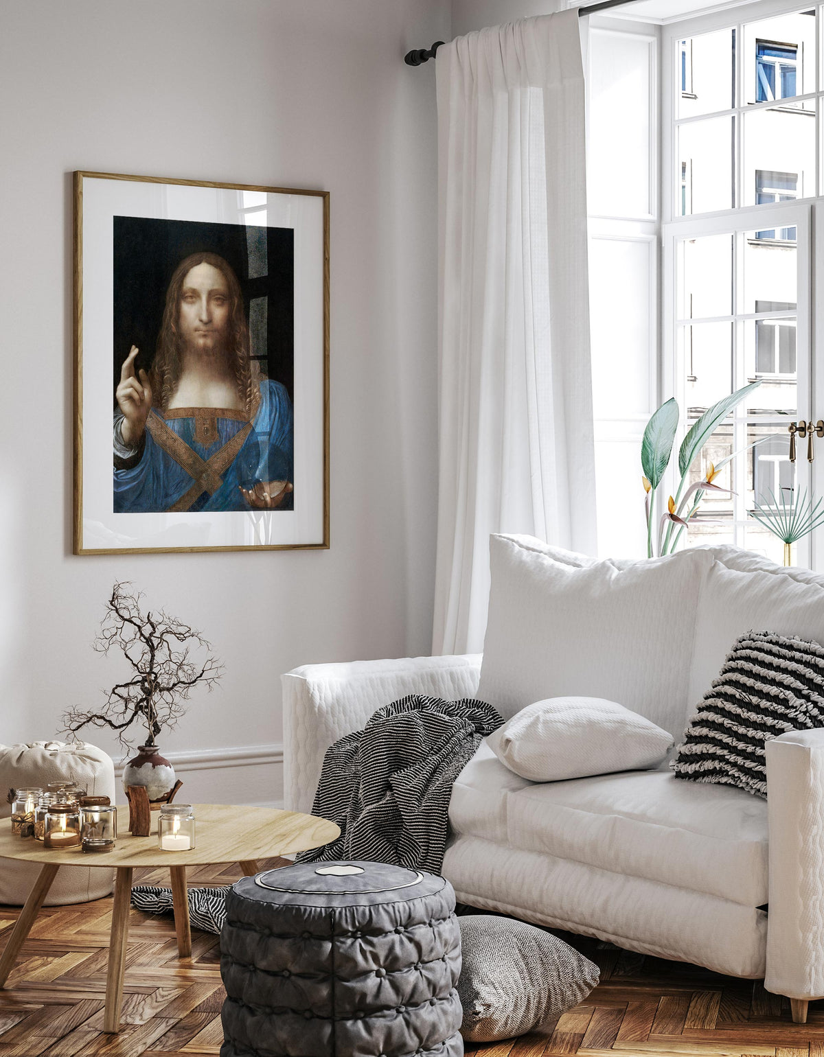 Vintage Art Print by Leonardo Da Vinci, Salvator Mundi (1500s), Antique Famous Painting Fine Art Reproduction, Renaissance Art