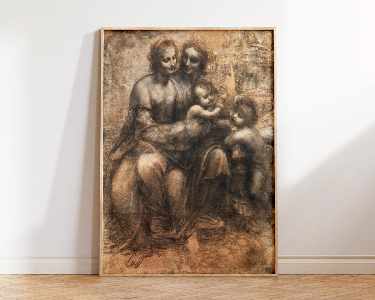 Vintage Art Print by Leonardo da Vinci "The Leonardo Cartoon" (1499–1500), Antique Famous Painting Fine Art Reproduction