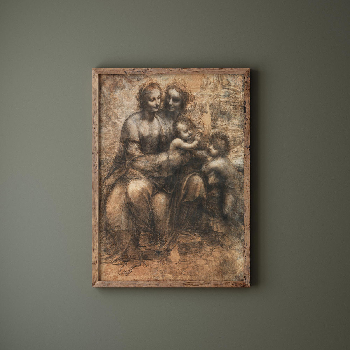 Vintage Art Print by Leonardo da Vinci "The Leonardo Cartoon" (1499–1500), Antique Famous Painting Fine Art Reproduction