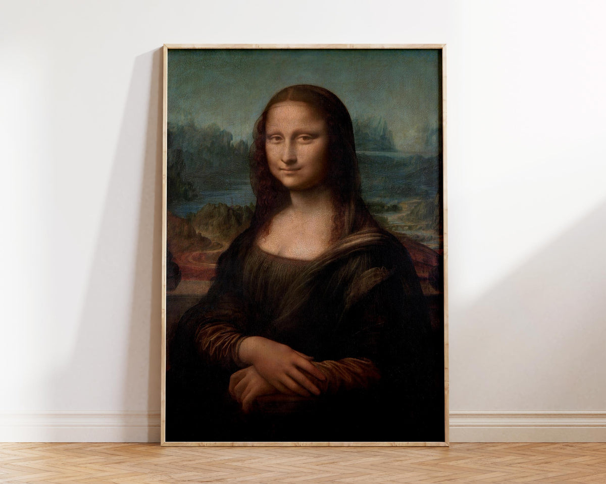 Vintage Art Print by Leonardo Da Vinci, Portrait of Mona Lisa del Giocondo (1503–1506), Antique Famous Painting Fine Art Reproduction
