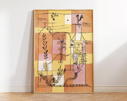 Abstract Large Wall Art Print by Paul Klee, In the Spirit of Hoffmann 1921, Bauhaus Painting Reproduction, Yellow & Pink Living Room Decor