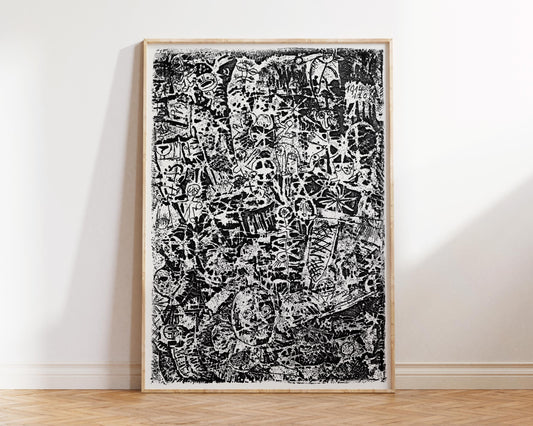 Abstract Large Wall Art Print by Paul Klee, Small World, 1914, Vintage Etching Reproduction Black & White Living Room Decor, Bauhaus Art