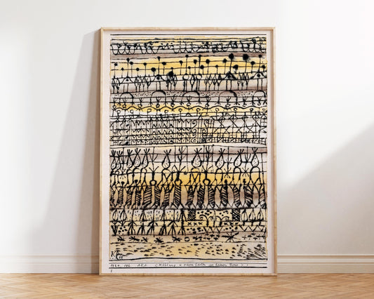 Abstract Large Wall Art Print by Paul Klee, Cooling in a Hot Zone Garden, 1924, Vintage Painting Reproduction, Yellow & Black Wall Art