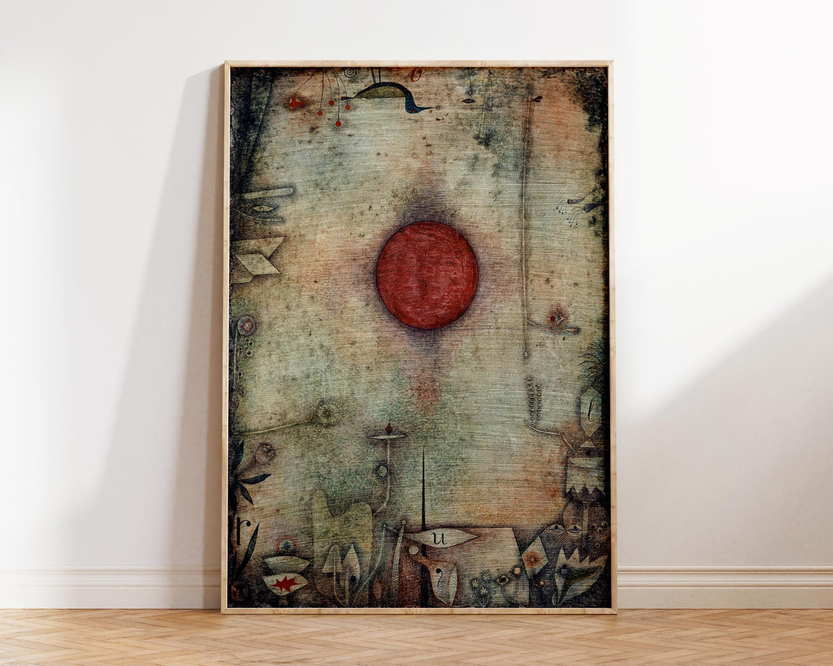 Abstract Large Wall Art Print by Paul Klee "Ad Marginem" 1930, Vintage Painting Reproduction, Black & Red Living Room Wall Decor