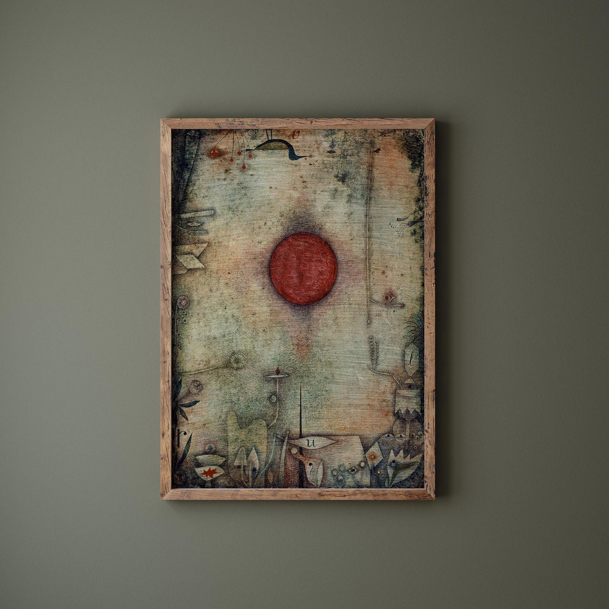 Abstract Large Wall Art Print by Paul Klee "Ad Marginem" 1930, Vintage Painting Reproduction, Black & Red Living Room Wall Decor