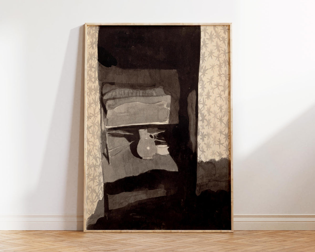 Abstract Large Wall Art Print by Paul Klee "Glance into a Bedroom" 1908, Vintage Painting Reproduction, Black Living Room Wall Decor