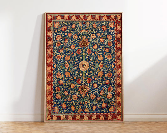 William Morris Holland Park Carpet Print, Vintage Islamic Patterns Fine Art Print, Classic Art Reproduction, Red & Blue Wall Art