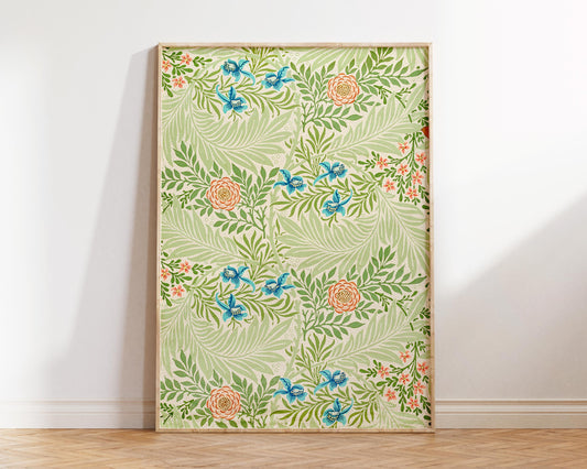 William Morris Print Larkspur (1874), Vintage Botanical Fine Art Print, Classic Art Reproduction, Green & Blue Floral Wall Art